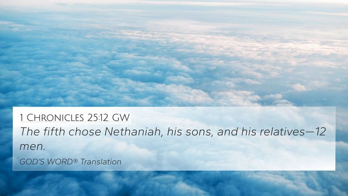 1 Chronicles 25:12 GW 4K Wallpaper - The fifth chose Nethaniah, his sons, and his - 4K Wallpaper Bible Verse