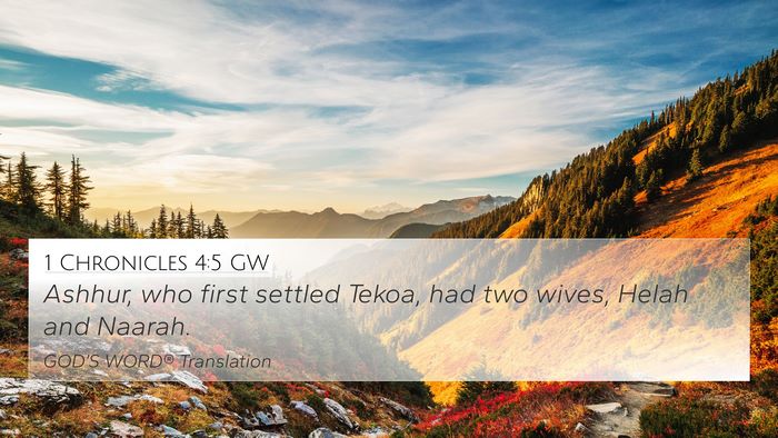1 Chronicles 4:5 GW 4K Wallpaper - Ashhur, who first settled Tekoa, had two wives, - 4K Wallpaper Bible Verse