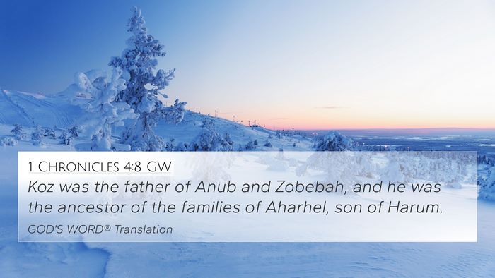 1 Chronicles 4:8 GW 4K Wallpaper - Koz was the father of Anub and Zobebah, and he - 4K Wallpaper Bible Verse