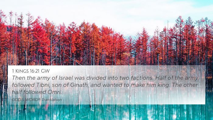 1 Kings 16:21 GW 4K Wallpaper - Then the army of Israel was divided into two - 4K Wallpaper Bible Verse