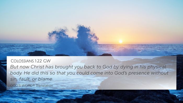 Colossians 1:22 GW Bible Verse Image