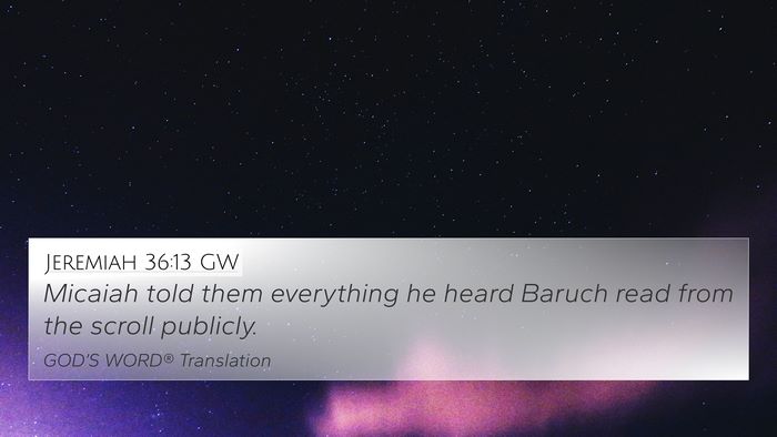 Jeremiah 36:13 GW 4K Wallpaper - Micaiah told them everything he heard Baruch read - 4K Wallpaper Bible Verse