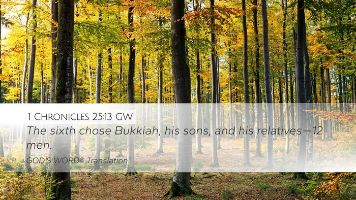 1 Chronicles 25:13 GW Desktop Wallpaper - The sixth chose Bukkiah, his sons, and his - Desktop Bible Verse Wallpaper