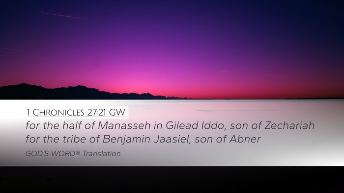 1 Chronicles 27:21 GW Desktop Wallpaper - for the half of Manasseh in Gilead Iddo, son of - Desktop Bible Verse Wallpaper