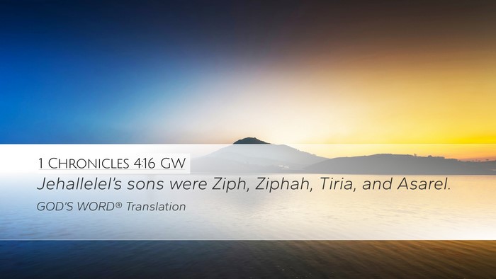 1 Chronicles 4:16 GW Desktop Wallpaper - Jehallelel’s sons were Ziph, Ziphah, Tiria, and - Desktop Bible Verse Wallpaper