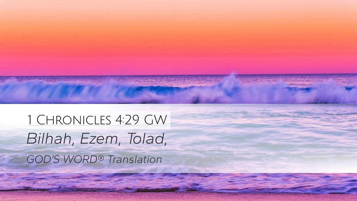 1 Chronicles 4:29 GW Bible Verse Image
