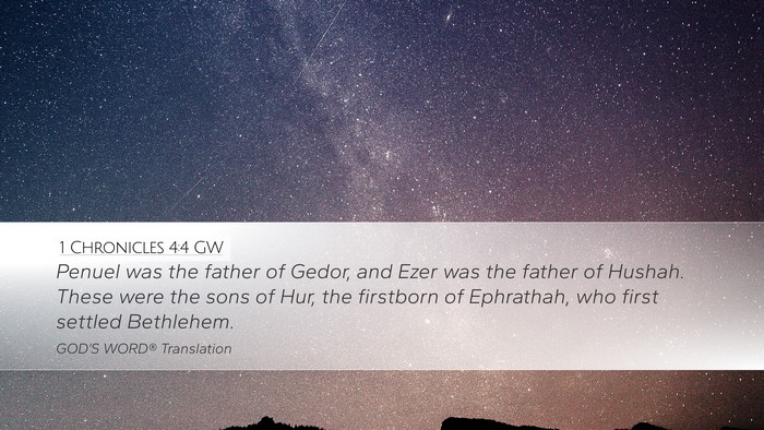 1 Chronicles 4:4 GW Desktop Wallpaper - Penuel was the father of Gedor, and Ezer was the - Desktop Bible Verse Wallpaper