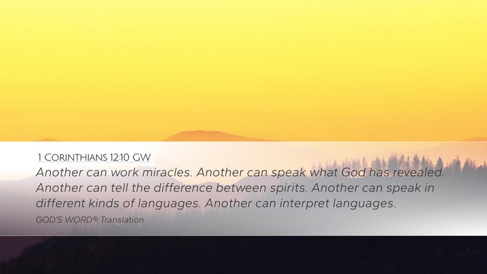 1 Corinthians 12:10 GW Bible Verse Image