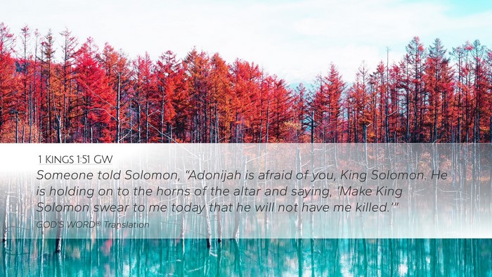 1 Kings 1:51 GW Desktop Wallpaper - Someone told Solomon, “Adonijah is afraid of - Desktop Bible Verse Wallpaper