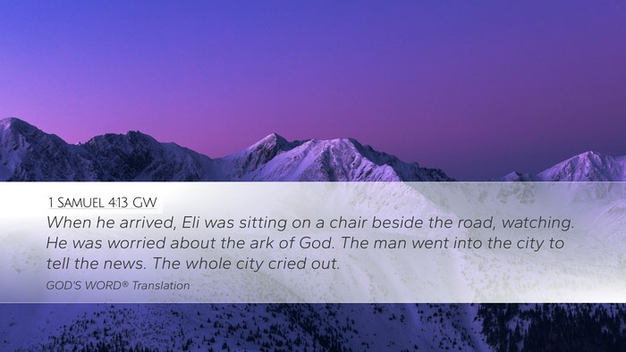 1 Samuel 4:13 GW Desktop Wallpaper - When he arrived, Eli was sitting on a chair - Desktop Bible Verse Wallpaper