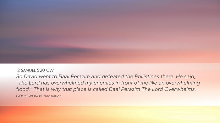 2 Samuel 5:20 GW Desktop Wallpaper - So David went to Baal Perazim and defeated the - Desktop Bible Verse Wallpaper