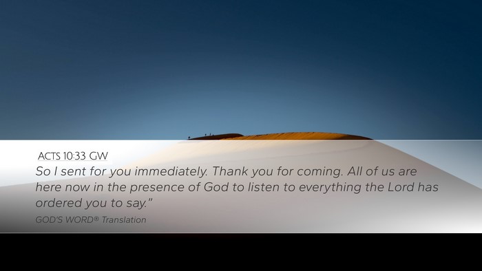 Acts 10:33 GW Bible Verse Image