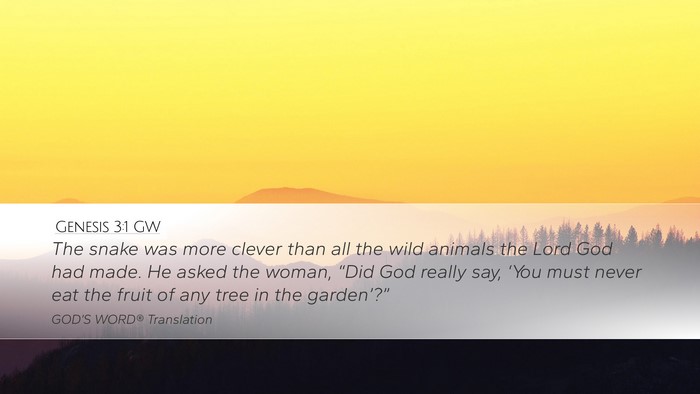 Genesis 3:1 GW Desktop Wallpaper - The snake was more clever than all the wild - Desktop Bible Verse Wallpaper