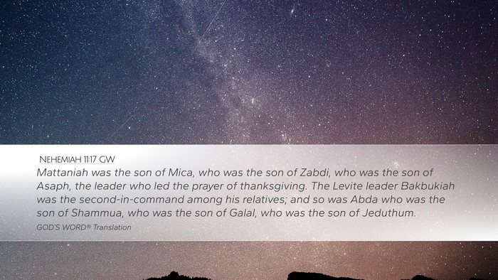 Nehemiah 11:17 GW Bible Verse Image