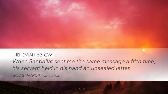 Nehemiah 6:5 GW Bible Verse Image