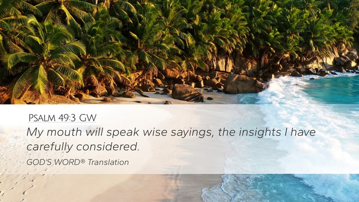 Psalm 49:3 GW Desktop Wallpaper - My mouth will speak wise sayings, the insights I - Desktop Bible Verse Wallpaper