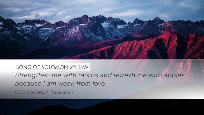 Song of Solomon 2:5 GW Desktop Wallpaper - Strengthen me with raisins and refresh me with - Desktop Bible Verse Wallpaper