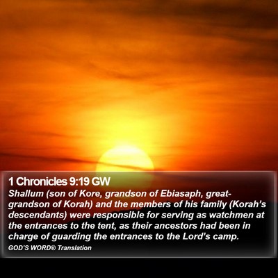 1 Chronicles 9:19 GW Bible Verse Image