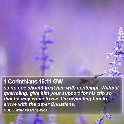1 Corinthians 16:11 GW Bible Verse Image