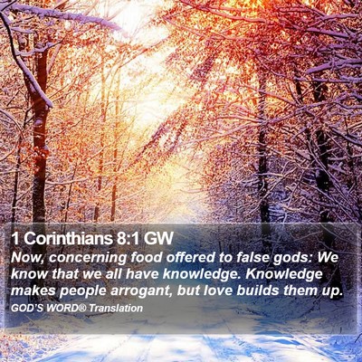 1 Corinthians 8:1 GW Bible Verse Image