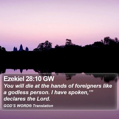 Ezekiel 28:10 GW Bible Verse Image