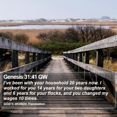 Genesis 31:41 GW Bible Verse Image