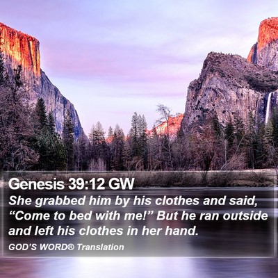 Genesis 39:12 GW Bible Verse Image