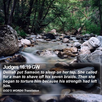 Judges 16:19 GW Bible Verse Image