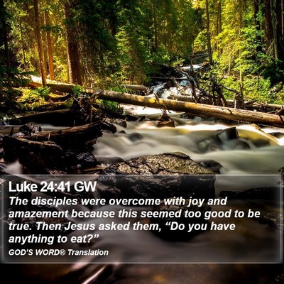 Luke 24:41 GW Bible Verse Image