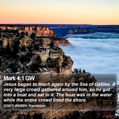 Mark 4:1 GW Bible Verse Image