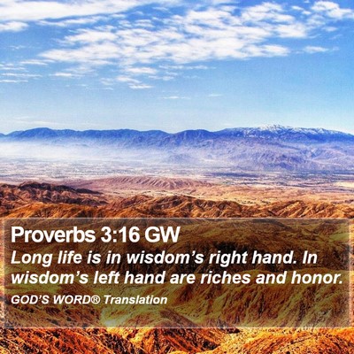 Proverbs 3:16 GW Bible Verse Image
