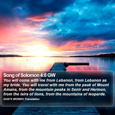 Song of Solomon 4:8 GW Bible Verse Image