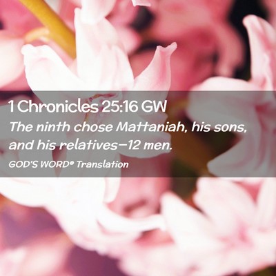 Picture 02 - 1 Chronicles 25:16 GW - The ninth chose Mattaniah, his sons, and his - Bible Verse Picture