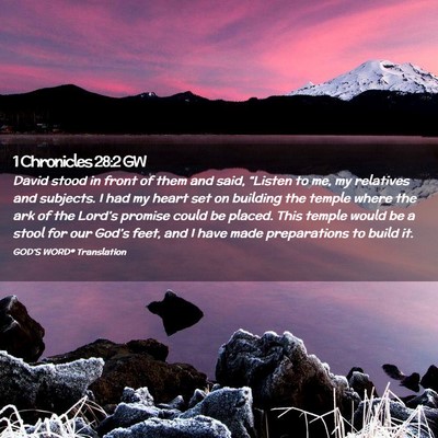 Picture 02 - 1 Chronicles 28:2 GW - David stood in front of them and said, “Listen - Bible Verse Picture