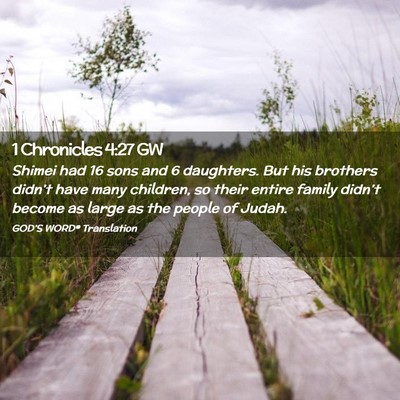 Picture 02 - 1 Chronicles 4:27 GW - Shimei had 16 sons and 6 daughters. But his - Bible Verse Picture