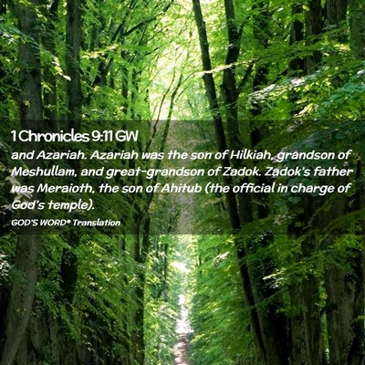 Picture 02 - 1 Chronicles 9:11 GW - and Azariah. Azariah was the son of Hilkiah, - Bible Verse Picture
