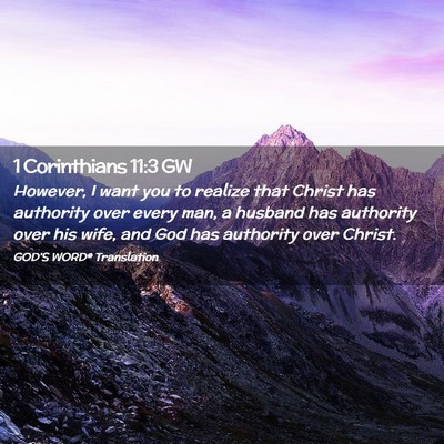 Picture 02 - 1 Corinthians 11:3 GW - However, I want you to realize that Christ has - Bible Verse Picture