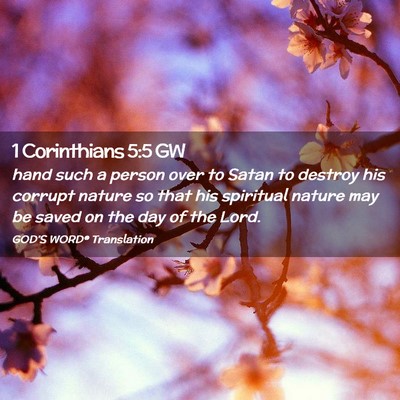 Picture 02 - 1 Corinthians 5:5 GW - hand such a person over to Satan to destroy his - Bible Verse Picture