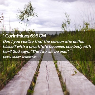 Picture 02 - 1 Corinthians 6:16 GW - Don’t you realize that the person who unites - Bible Verse Picture