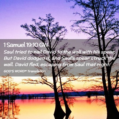 Picture 02 - 1 Samuel 19:10 GW - Saul tried to nail David to the wall with his - Bible Verse Picture
