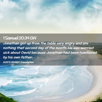 Picture 02 - 1 Samuel 20:34 GW - Jonathan got up from the table very angry and ate - Bible Verse Picture
