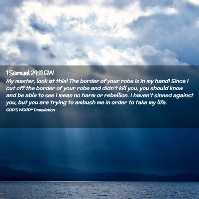 Picture 02 - 1 Samuel 24:11 GW - My master, look at this! The border of your robe - Bible Verse Picture