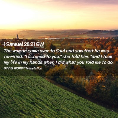 Picture 02 - 1 Samuel 28:21 GW - The woman came over to Saul and saw that he was - Bible Verse Picture