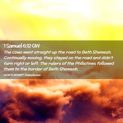 Picture 02 - 1 Samuel 6:12 GW - The cows went straight up the road to Beth - Bible Verse Picture