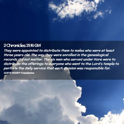 Picture 02 - 2 Chronicles 31:16 GW - They were appointed to distribute them to males - Bible Verse Picture