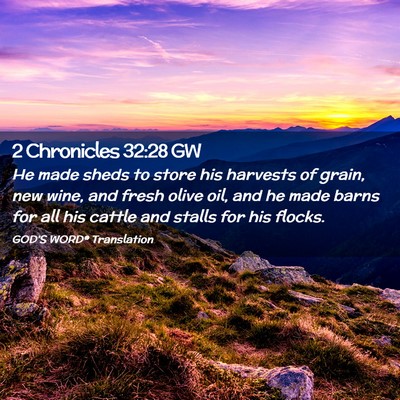 Picture 02 - 2 Chronicles 32:28 GW - He made sheds to store his harvests of grain, new - Bible Verse Picture