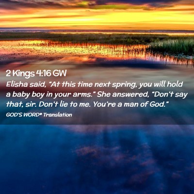 Picture 02 - 2 Kings 4:16 GW - Elisha said, “At this time next spring, you - Bible Verse Picture
