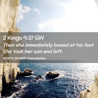 Picture 02 - 2 Kings 4:37 GW - Then she immediately bowed at his feet. She took - Bible Verse Picture