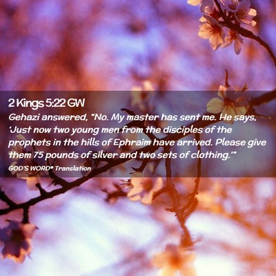 Picture 02 - 2 Kings 5:22 GW - Gehazi answered, “No. My master has sent me. He - Bible Verse Picture