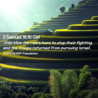 Picture 02 - 2 Samuel 18:16 GW - Joab blew the ram’s horn to stop their - Bible Verse Picture
